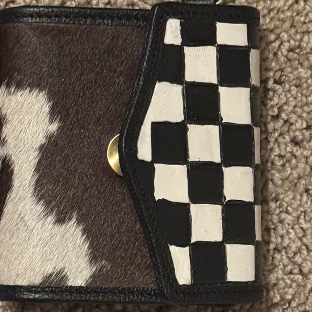 Cowhide & Checker Small Wristlet Wallet - Brown & White - Picture 3 of 3